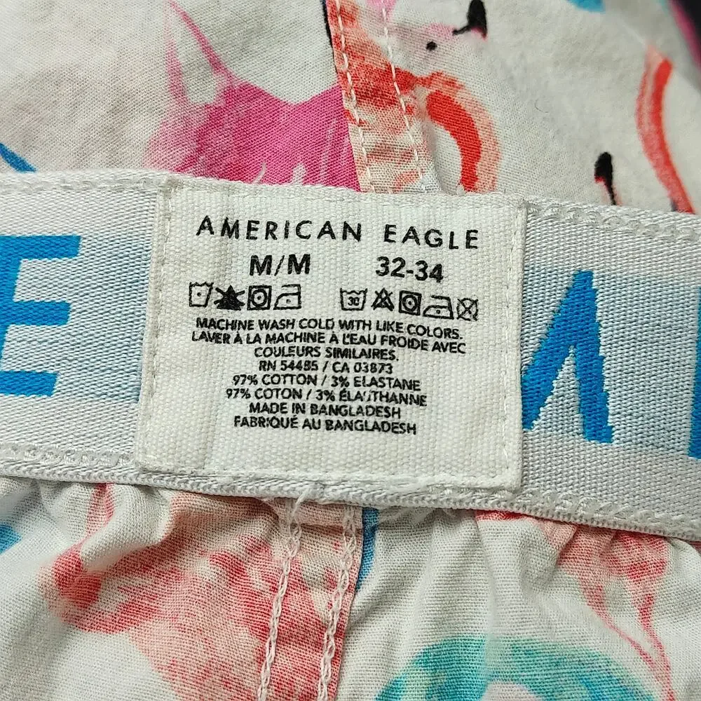 American Eagle White Flamingos Stretch Boxer Short Mens Medium